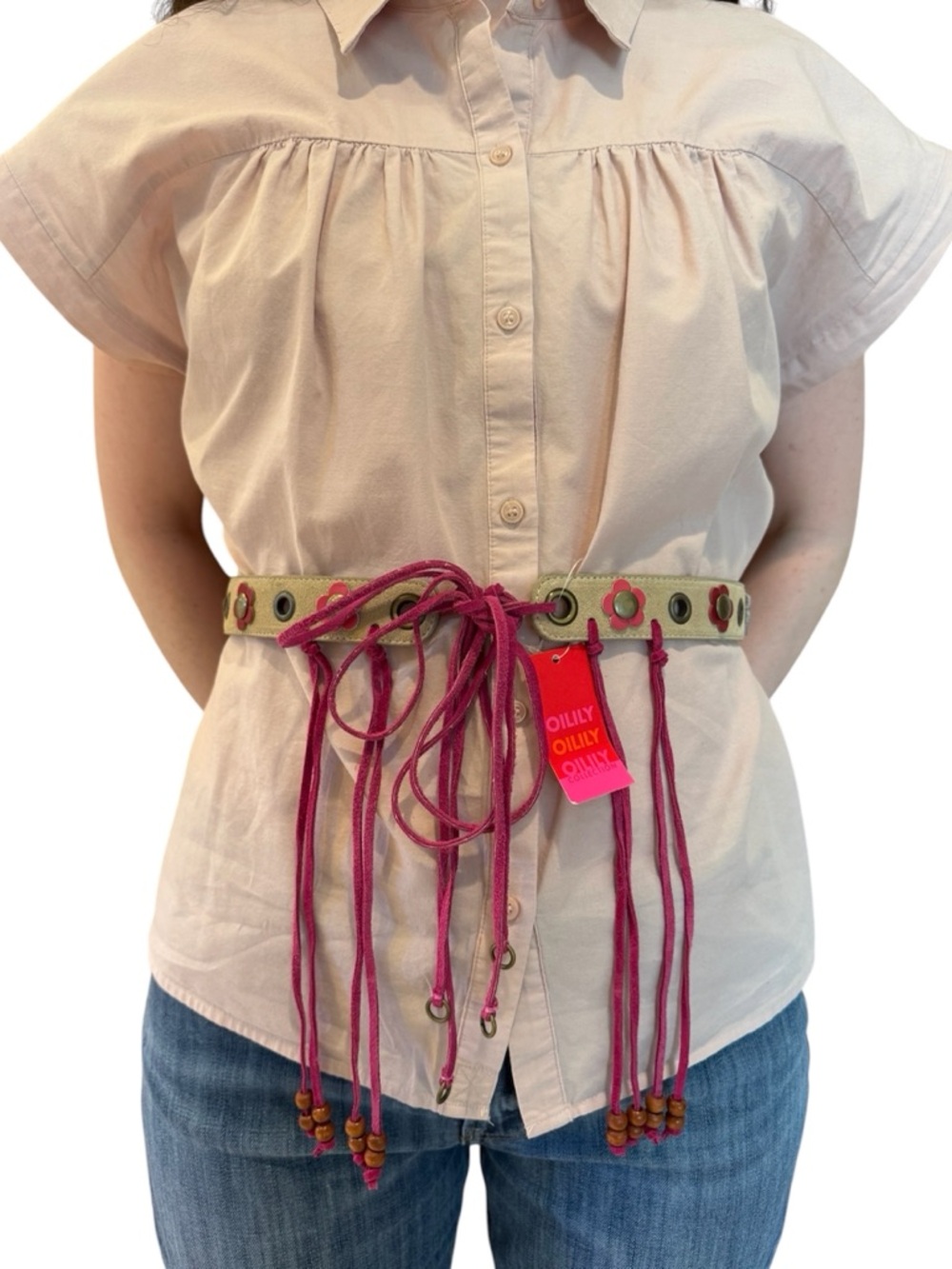 Oilily NWT Vintage Suede Leather Eyelet Tassel Fringe Belt Boho Folk Size 7 75cm